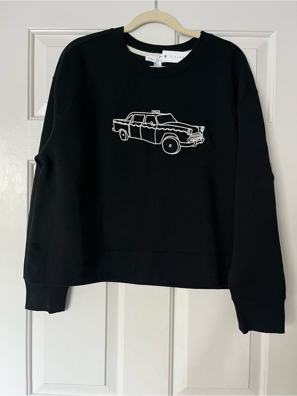Black Crewneck Sweatshirt with White Taxi Car Outline | LARGE | NEW